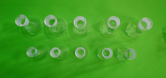 x10 CHEMGLASS Erlenmeyer Lab Flasks (5) 25mL (5) 50mL Ground Glass, 2 Stoppers