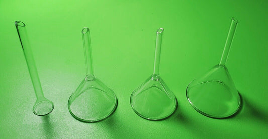 Lot x4 KIMAX Laboratory Funnels 3 Sizes Heavy Borosilicate Ribbed Glass GRADE A