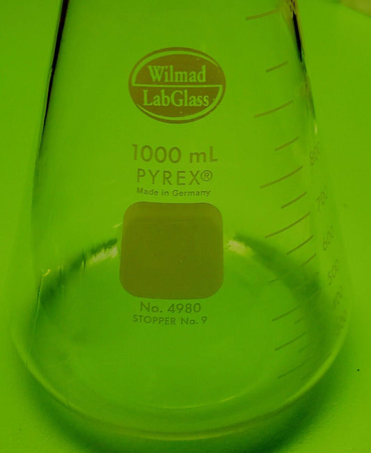 Pyrex 1000mL Erlenmeyer Flask Wilmad Narrow Neck Ground Glass 24/40 Labware 4980